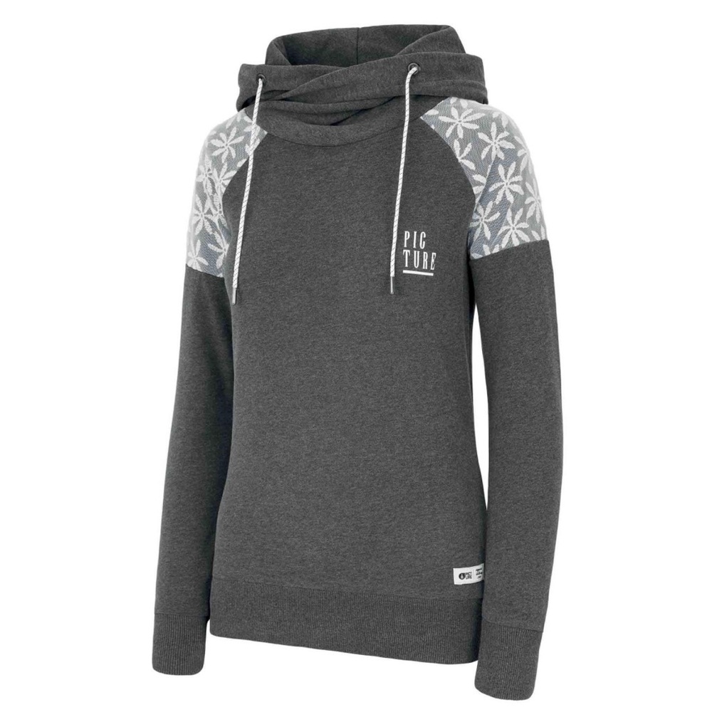 Picture Hello Organic Grey Hoodie CowlNeck sweatshirt Size XS w/ Lace accents.